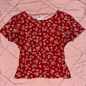 Red & white flower crop top